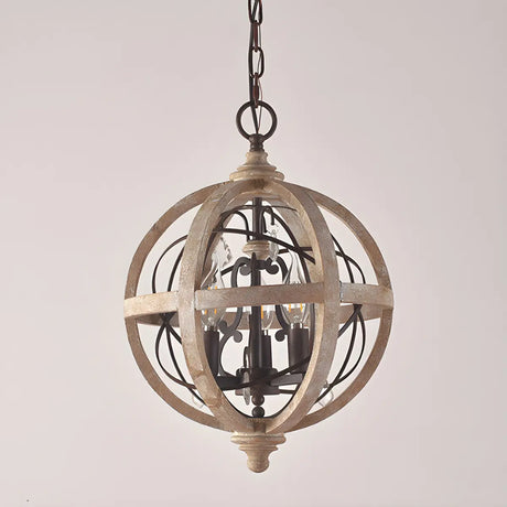 Globe Wood Metal Candle Large Chain Foyer Chandelier Image - 1