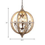 Globe Wood Metal Candle Large Chain Foyer Chandelier Image - 10