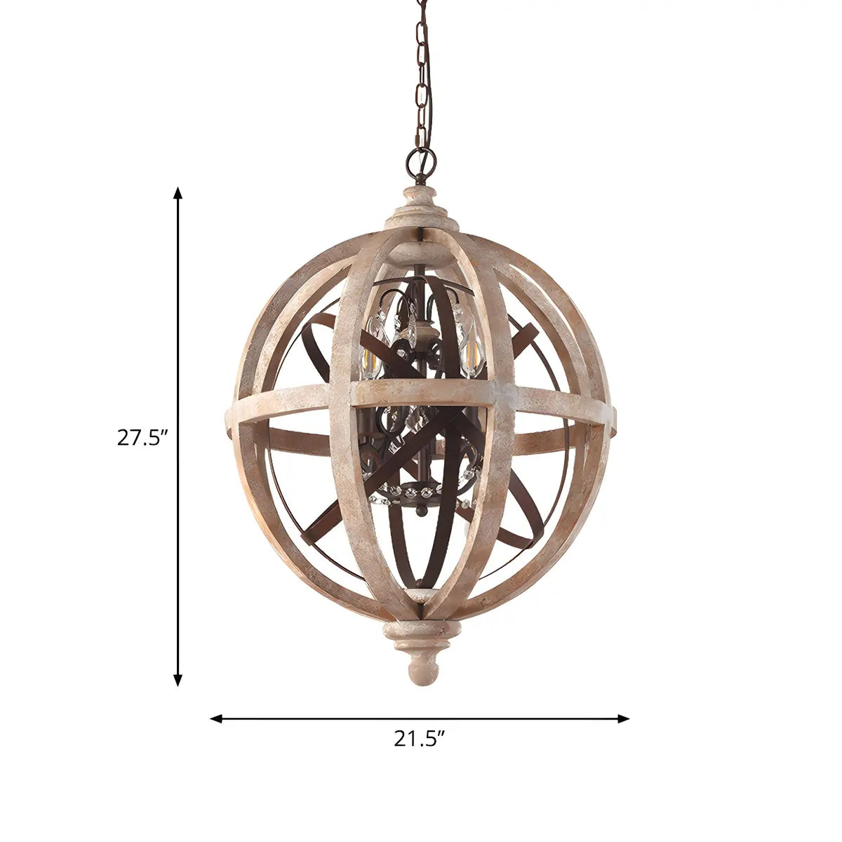 Globe Wood Metal Candle Large Chain Foyer Chandelier Image - 11