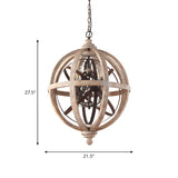 Globe Wood Metal Candle Large Chain Foyer Chandelier Image - 11