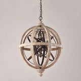 Globe Wood Metal Candle Large Chain Foyer Chandelier Image - 2