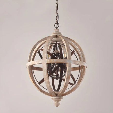 Globe Wood Metal Candle Large Chain Foyer Chandelier Image - 2