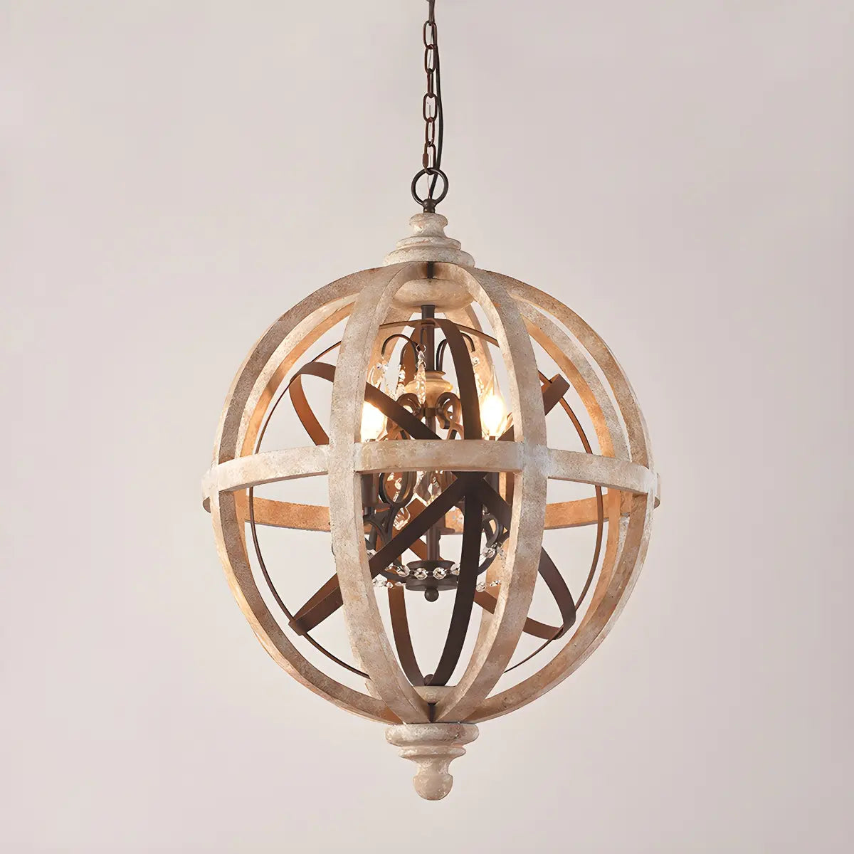 Globe Wood Metal Candle Large Chain Foyer Chandelier Image - 3