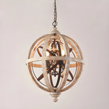 Globe Wood Metal Candle Large Chain Foyer Chandelier Image - 3