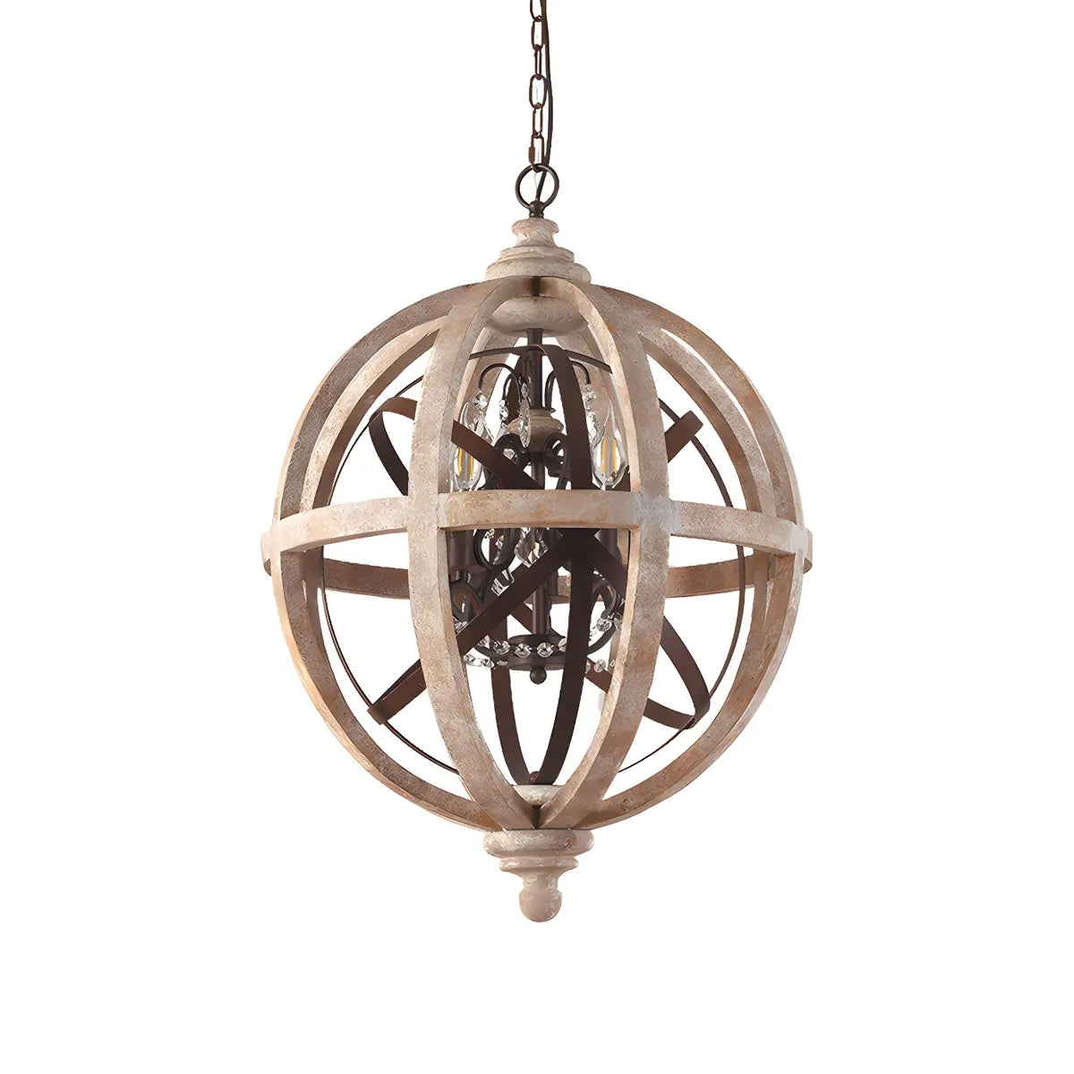 Globe Wood Metal Candle Large Chain Foyer Chandelier Image - 4