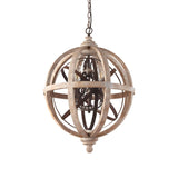 Globe Wood Metal Candle Large Chain Foyer Chandelier Image - 4