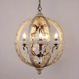 Globe Wood Metal Candle Large Chain Foyer Chandelier Image - 5