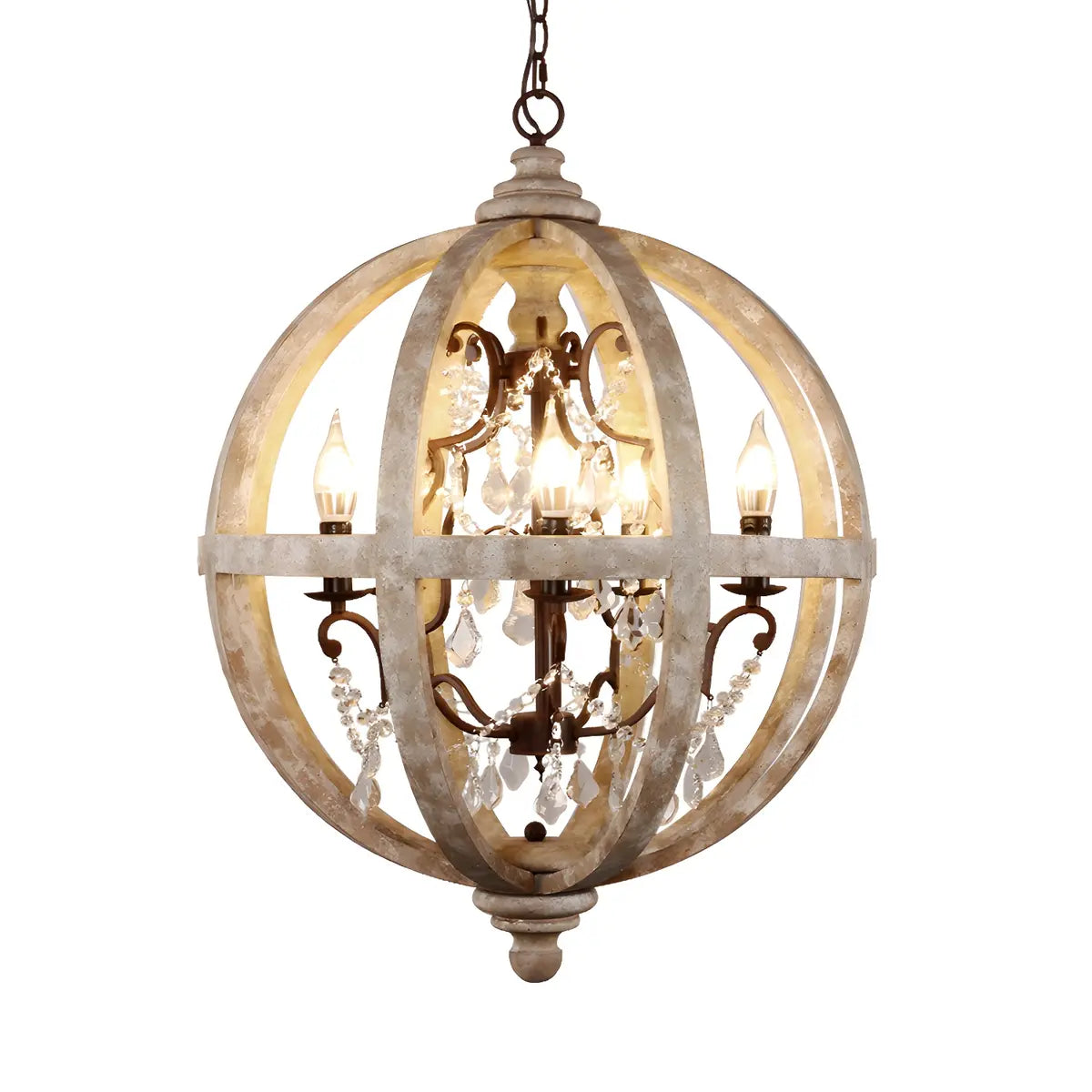 Globe Wood Metal Candle Large Chain Foyer Chandelier Image - 7