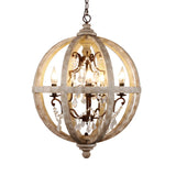 Globe Wood Metal Candle Large Chain Foyer Chandelier Image - 7