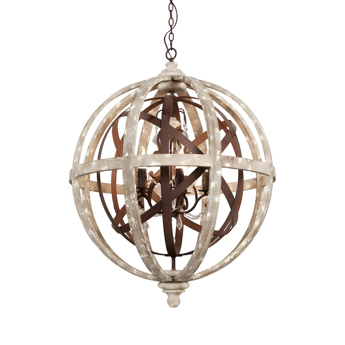 Globe Wood Metal Candle Large Chain Foyer Chandelier Image - 8