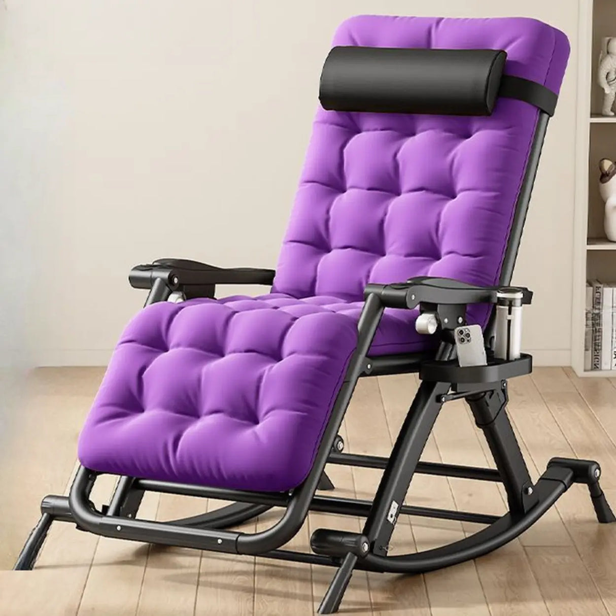 Gloss Black Scratch Resistant Metal Rocking Chair Image - 3