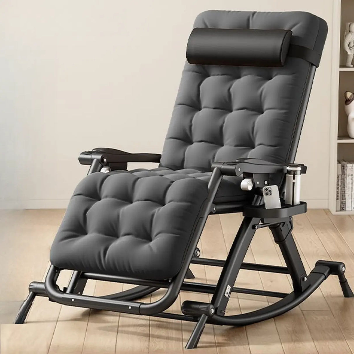 Gloss Black Scratch Resistant Metal Rocking Chair Image - 5