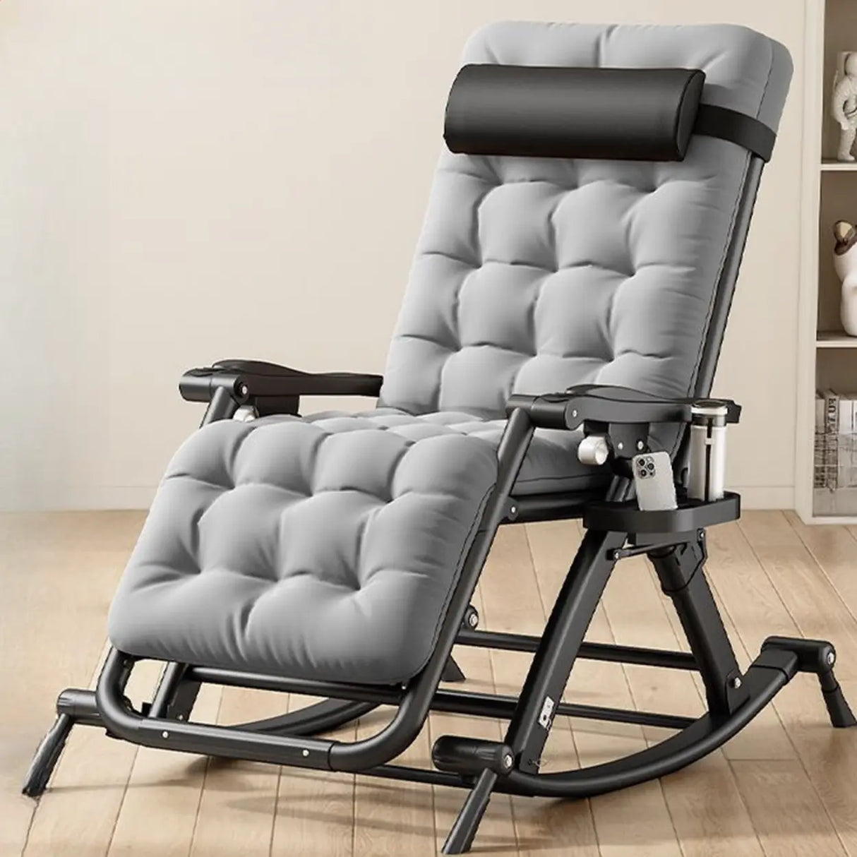 Gloss Black Scratch Resistant Metal Rocking Chair Image - 9