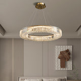 Gold Adjustable Height  Crystal Ring Chandelier Image - 8