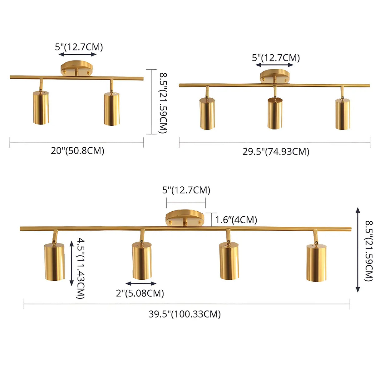 Gold Aluminum Linear Semi-Flush Mount Light 3-Light Image - 11