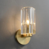 Gold Base Modern Clear Crystal Cylinder Vanity Light Image - 1