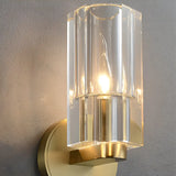 Gold Base Modern Clear Crystal Cylinder Vanity Light Image - 11