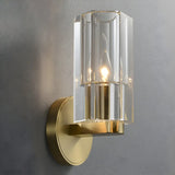 Gold Base Modern Clear Crystal Cylinder Vanity Light Image - 3