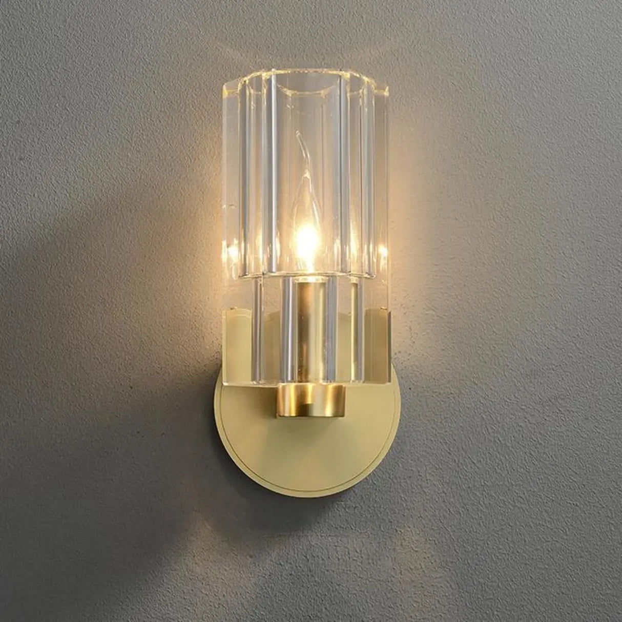 Gold Base Modern Clear Crystal Cylinder Vanity Light Image - 4