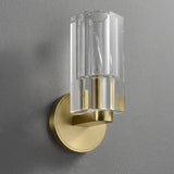 Gold Base Modern Clear Crystal Cylinder Vanity Light Image - 6