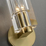 Gold Base Modern Clear Crystal Cylinder Vanity Light Image - 9