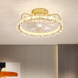 Gold Bedroom Round Crystal Dimming Ceiling Fan Light Image - 1