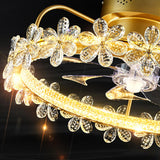 Gold Bedroom Round Crystal Dimming Ceiling Fan Light Image - 10