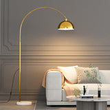 Gold Bowl Marble Base Arched Living Room Floor Lamp Image - 1