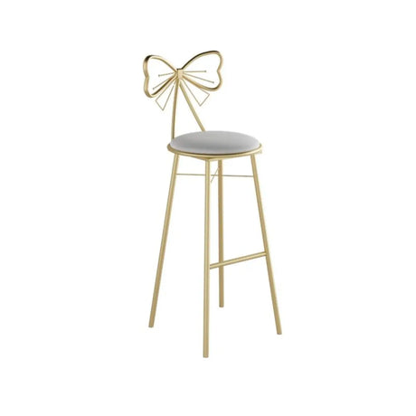 Gold Butterfly Round Velvet Upholstered Tall Bar Stool Image - 2