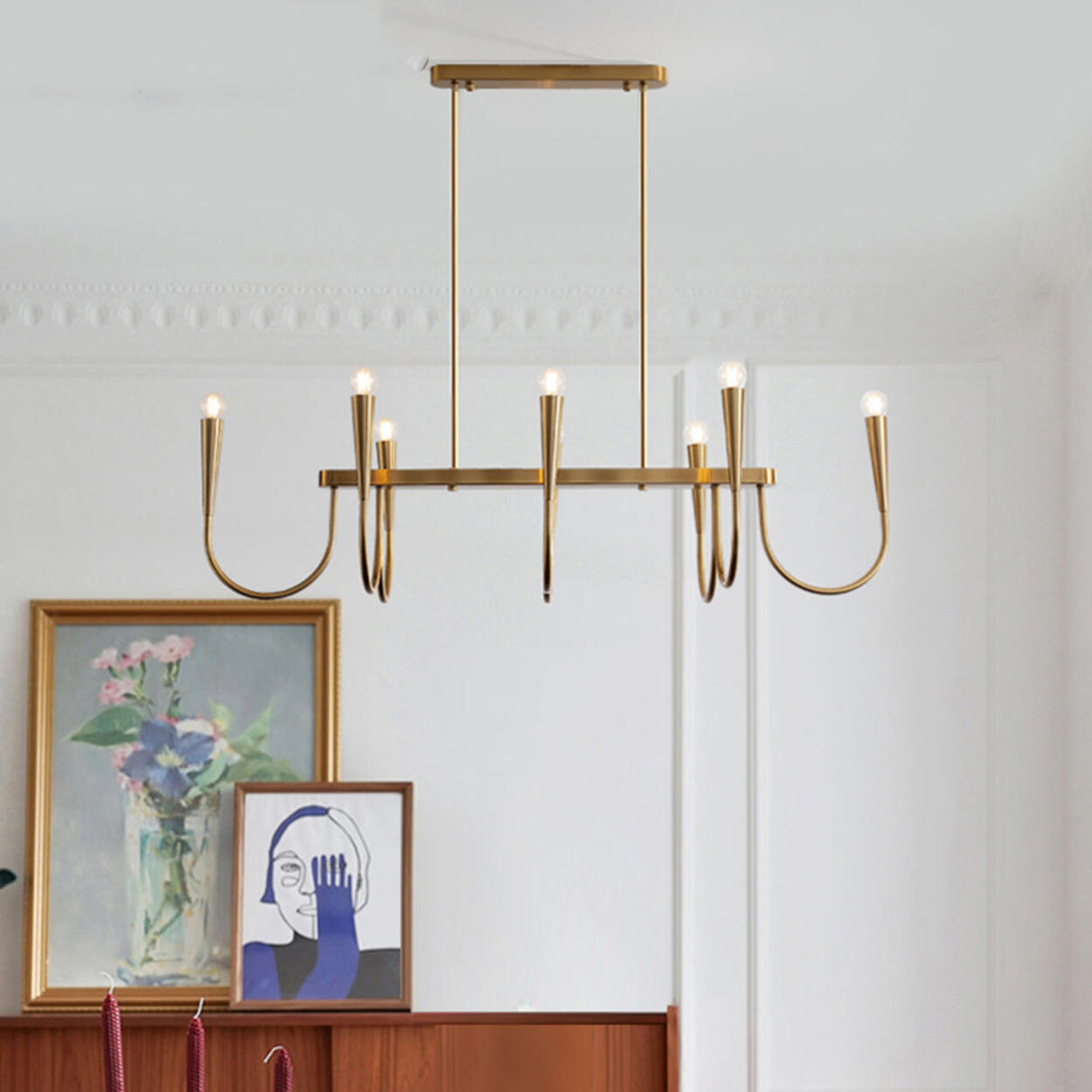 Gold Candle and Arched Arm Island Chandelier Light Image - 5