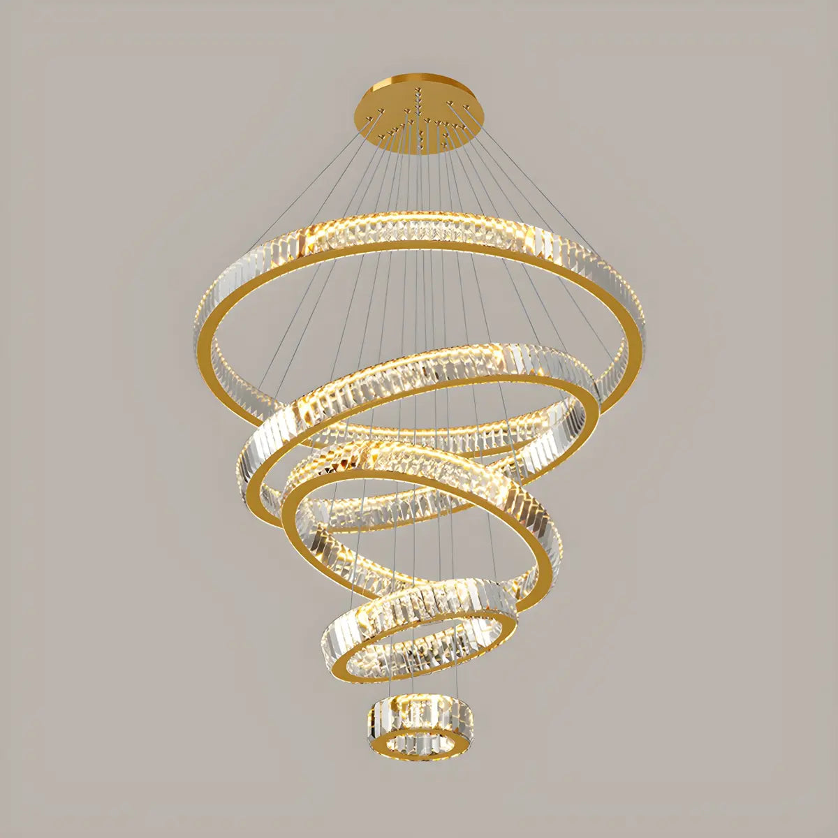 Gold Circle LED Crystal Remote Tiered Foyer Chandelier Image - 11