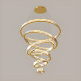 Gold Circle LED Crystal Remote Tiered Foyer Chandelier Image - 13