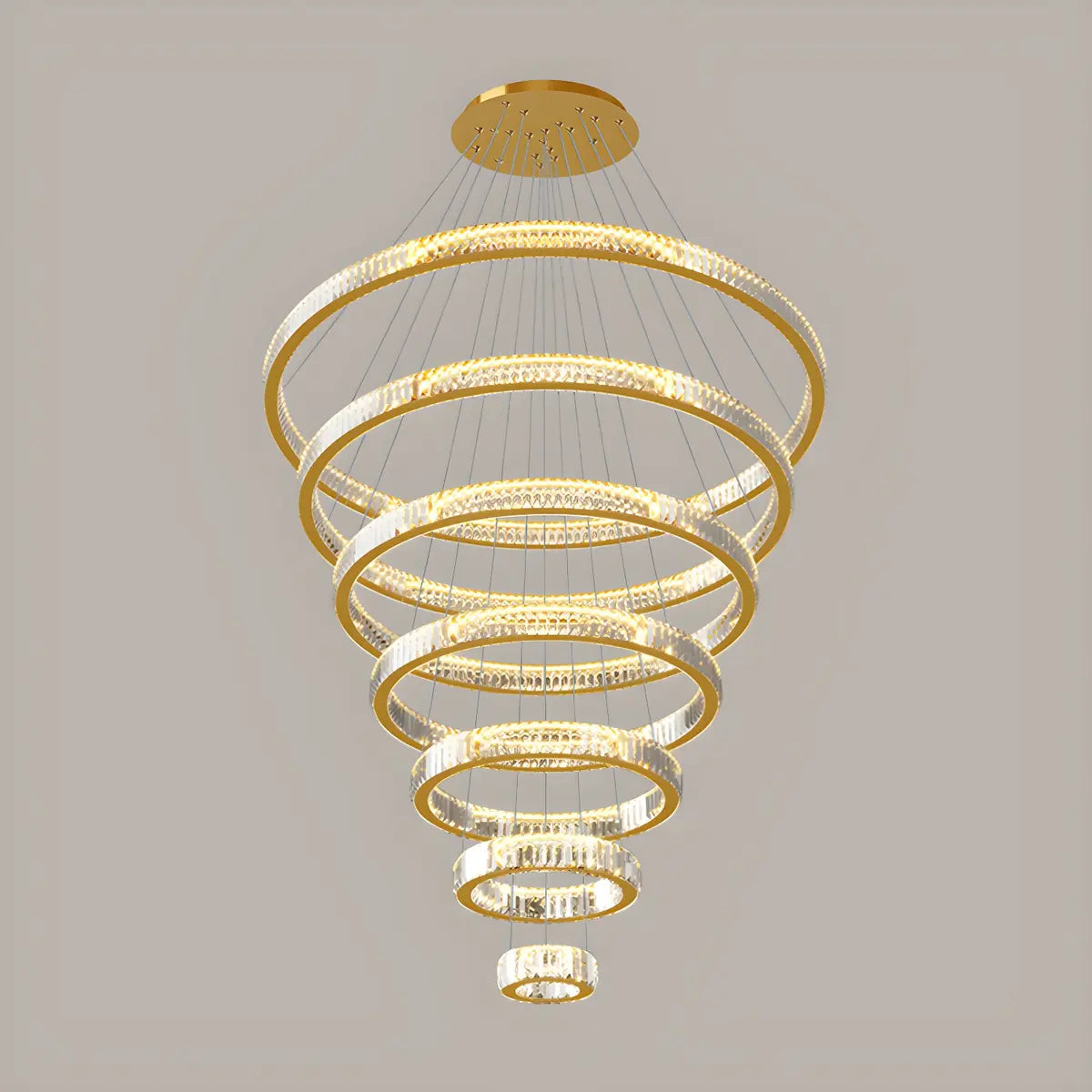 Gold Circle LED Crystal Remote Tiered Foyer Chandelier Image - 15