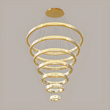 Gold Circle LED Crystal Remote Tiered Foyer Chandelier Image - 15