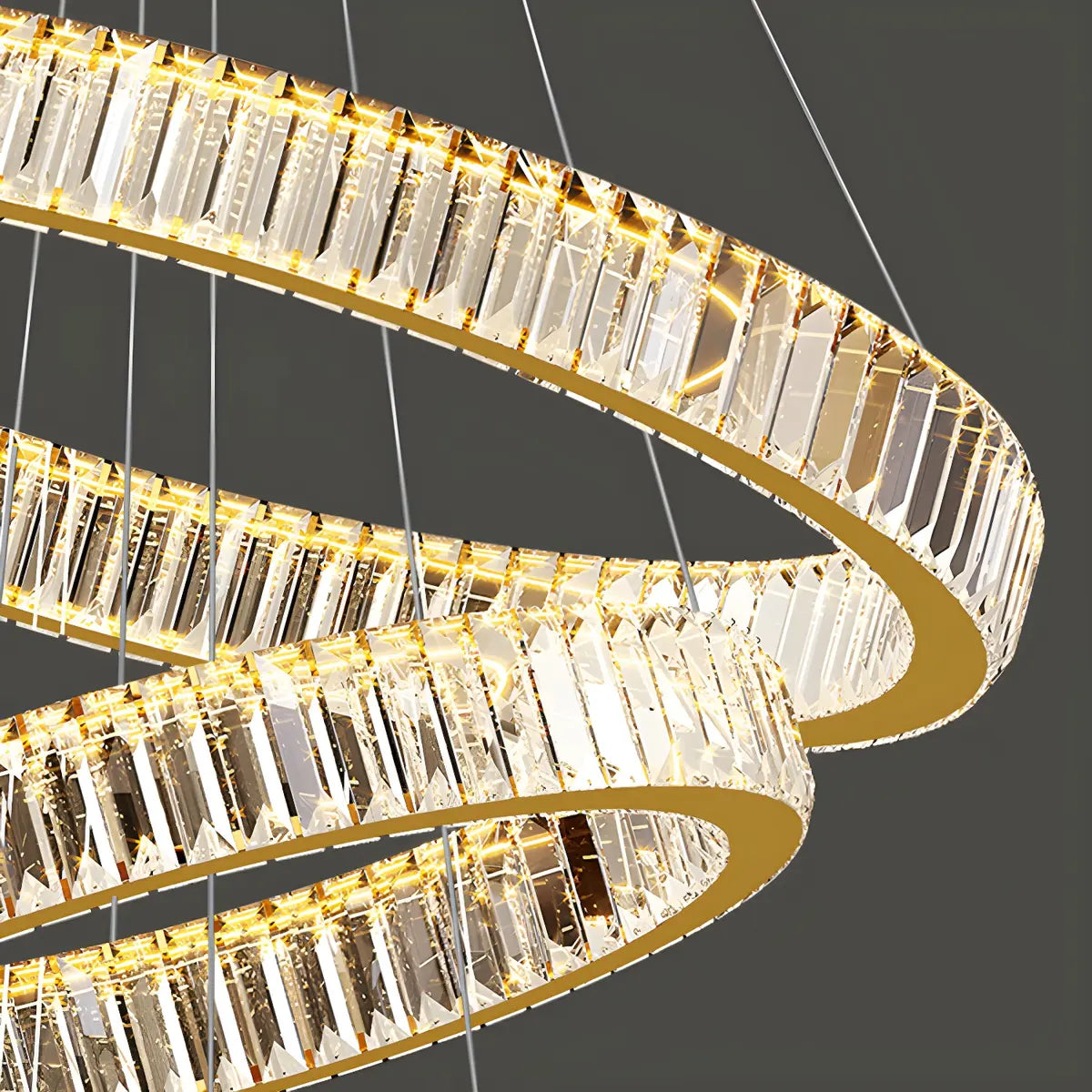 Gold Circle LED Crystal Remote Tiered Foyer Chandelier Image - 16