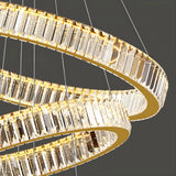 Gold Circle LED Crystal Remote Tiered Foyer Chandelier Image - 16