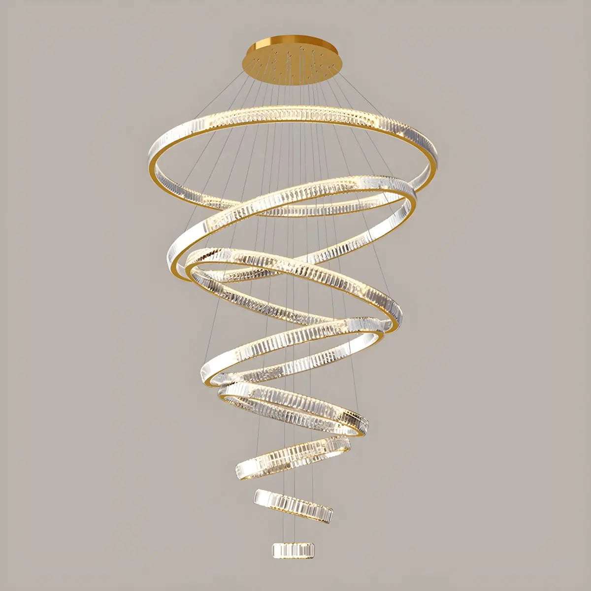 Gold Circle LED Crystal Remote Tiered Foyer Chandelier Image - 17