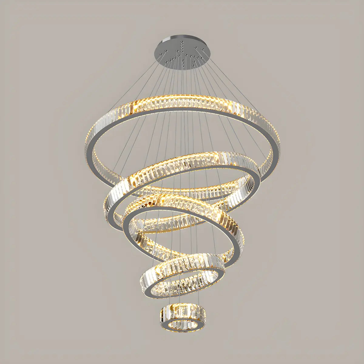 Gold Circle LED Crystal Remote Tiered Foyer Chandelier Image - 2