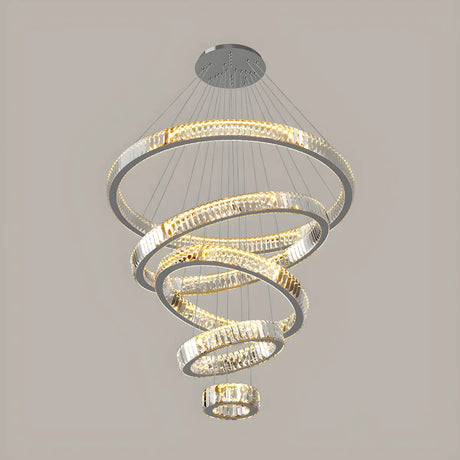 Gold Circle LED Crystal Remote Tiered Foyer Chandelier Image - 2