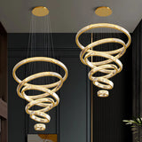 Gold Circle LED Crystal Remote Tiered Foyer Chandelier Image - 22