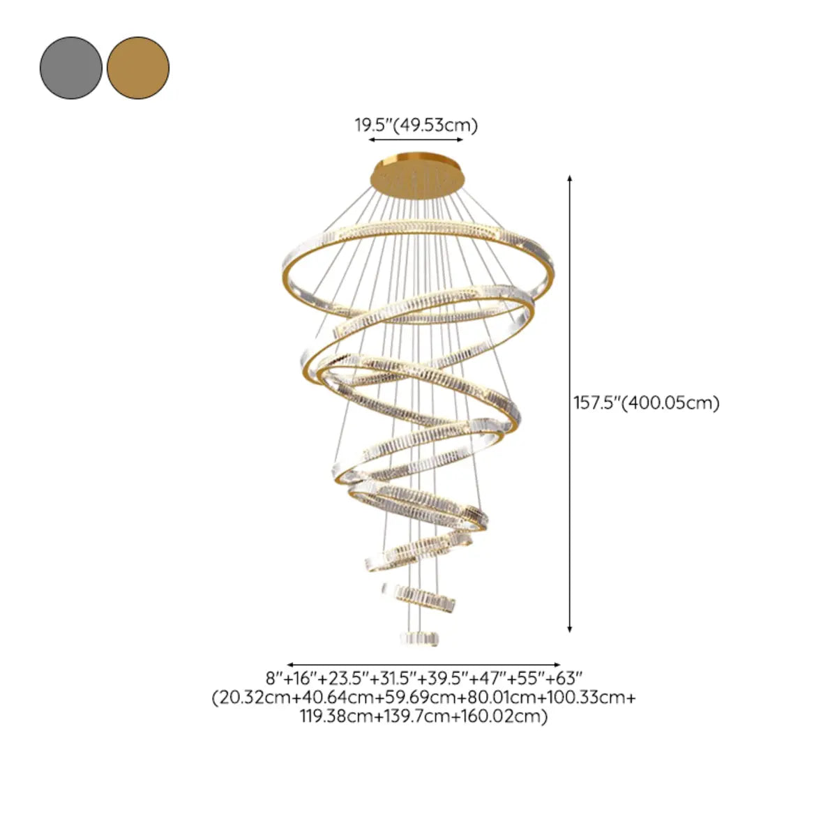 Gold Circle LED Crystal Remote Tiered Foyer Chandelier Image - 26