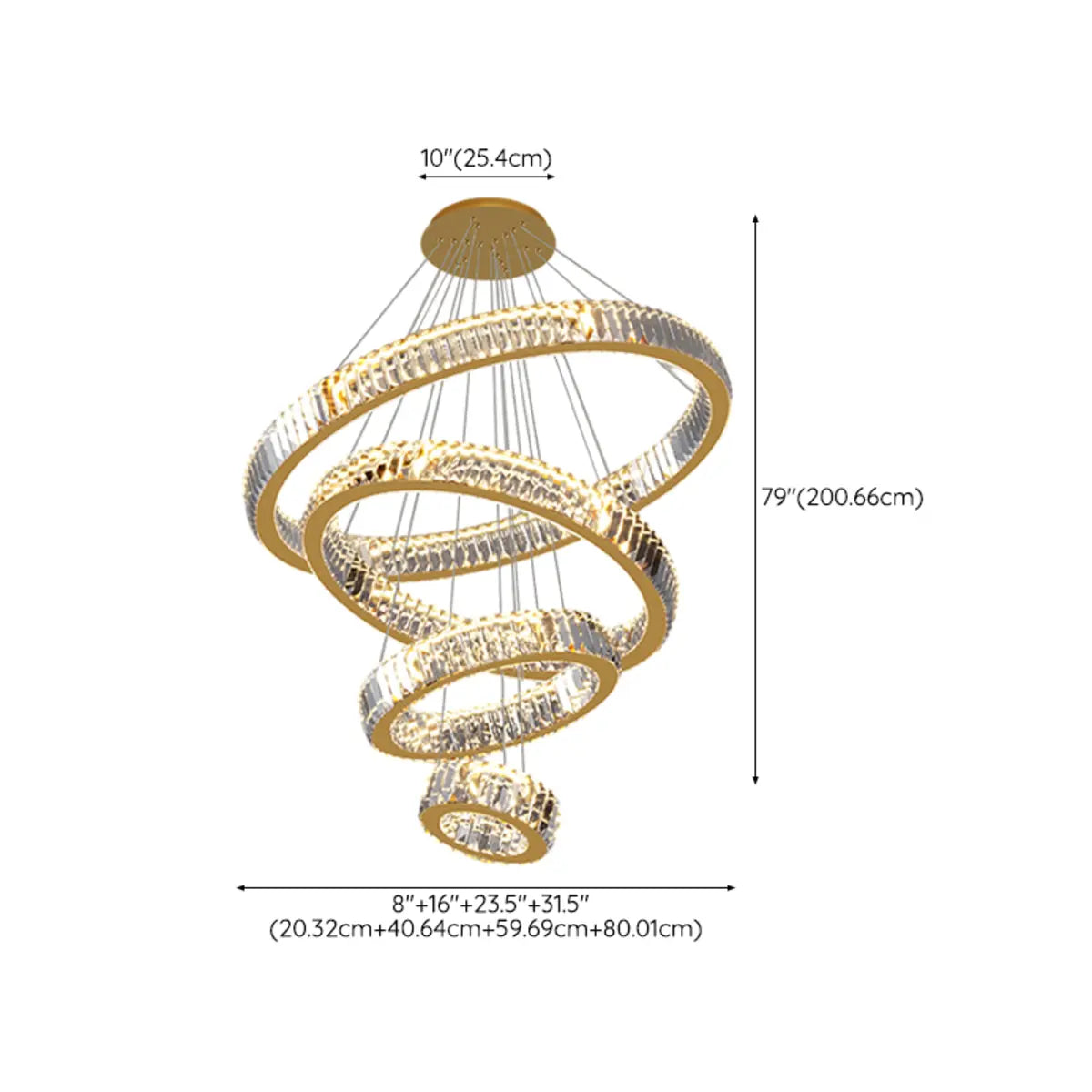 Gold Circle LED Crystal Remote Tiered Foyer Chandelier Image - 27