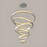 Gold Circle LED Crystal Remote Tiered Foyer Chandelier Image - 4