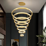 Gold Circle LED Crystal Remote Tiered Foyer Chandelier Image - 5