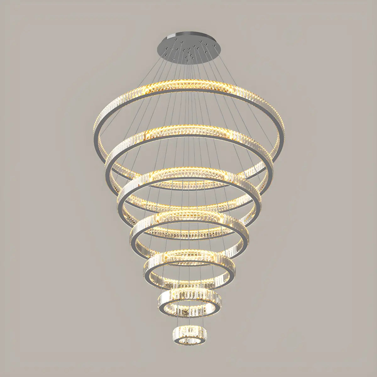 Gold Circle LED Crystal Remote Tiered Foyer Chandelier Image - 6