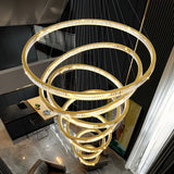 Gold Circle LED Crystal Remote Tiered Foyer Chandelier Image - 7