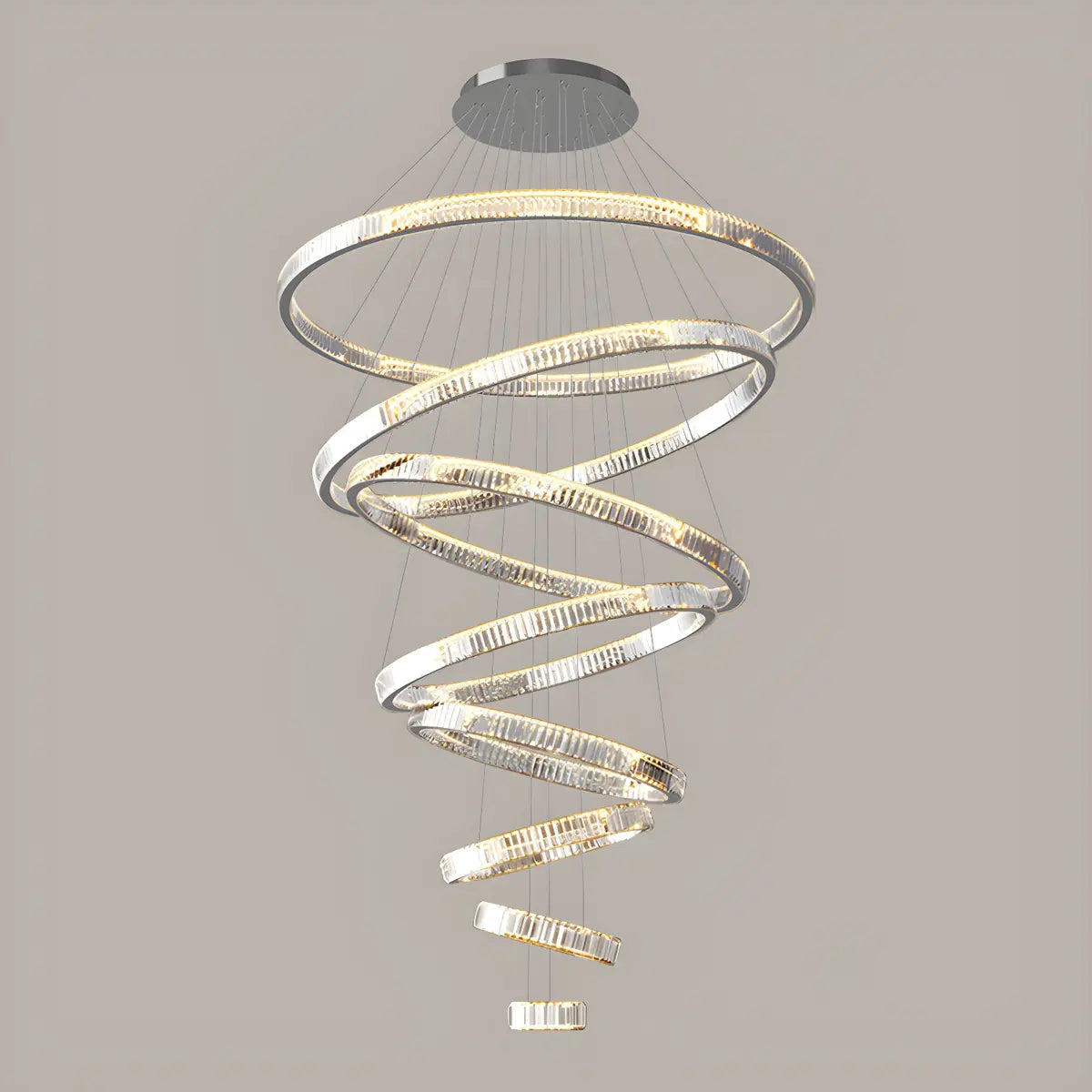 Gold Circle LED Crystal Remote Tiered Foyer Chandelier Image - 8