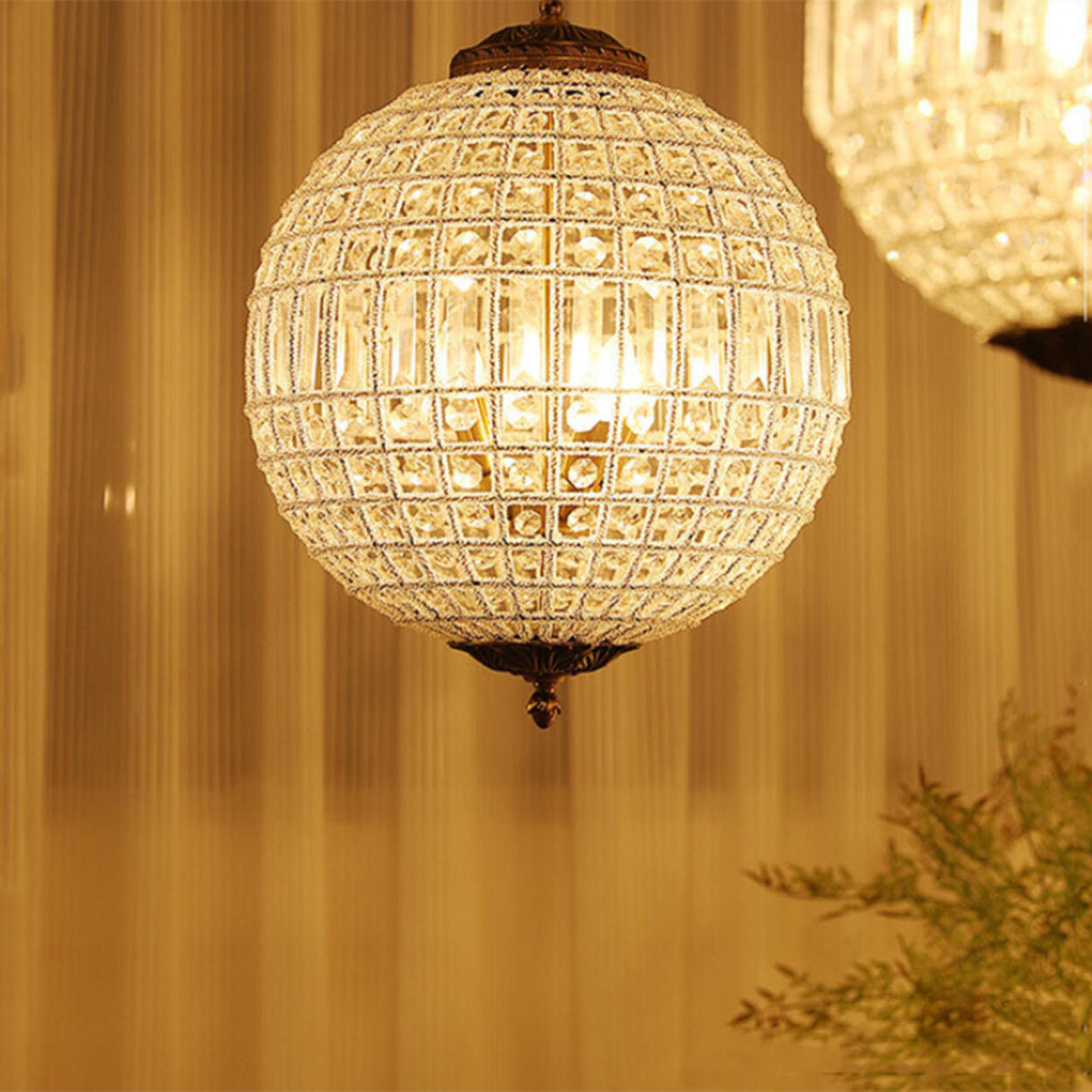 Gold Clear Crystal Globe Chandelier Adjustable Height Image - 2