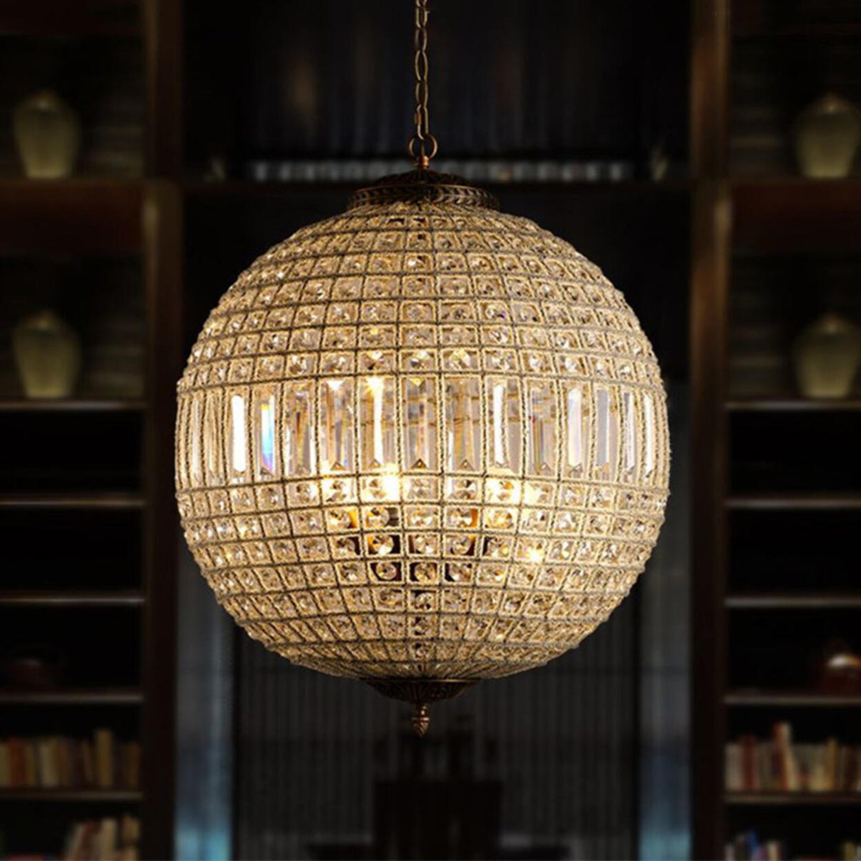 Gold Clear Crystal Globe Chandelier Adjustable Height Image - 3