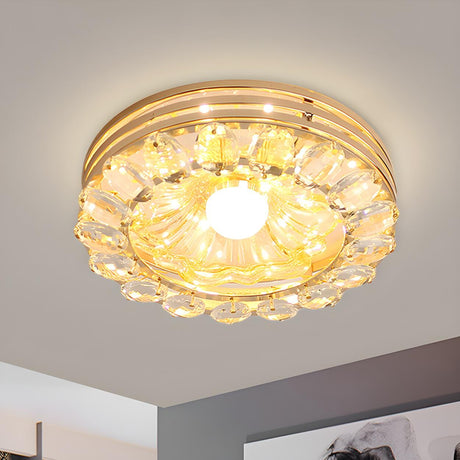 Gold Crystal Flower Round LED Flush Mount Ceiling Light Image - 1